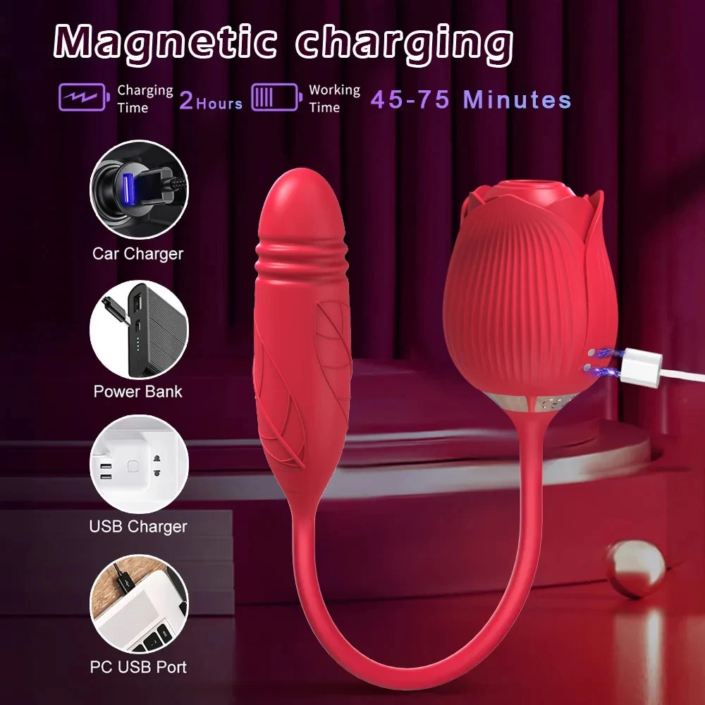 Rose Sucking Vibrator Clitoral Nipple Sucker Dual Head elescopic Vibrator for Women Dildo Masturbators Female Sex Toys 250227