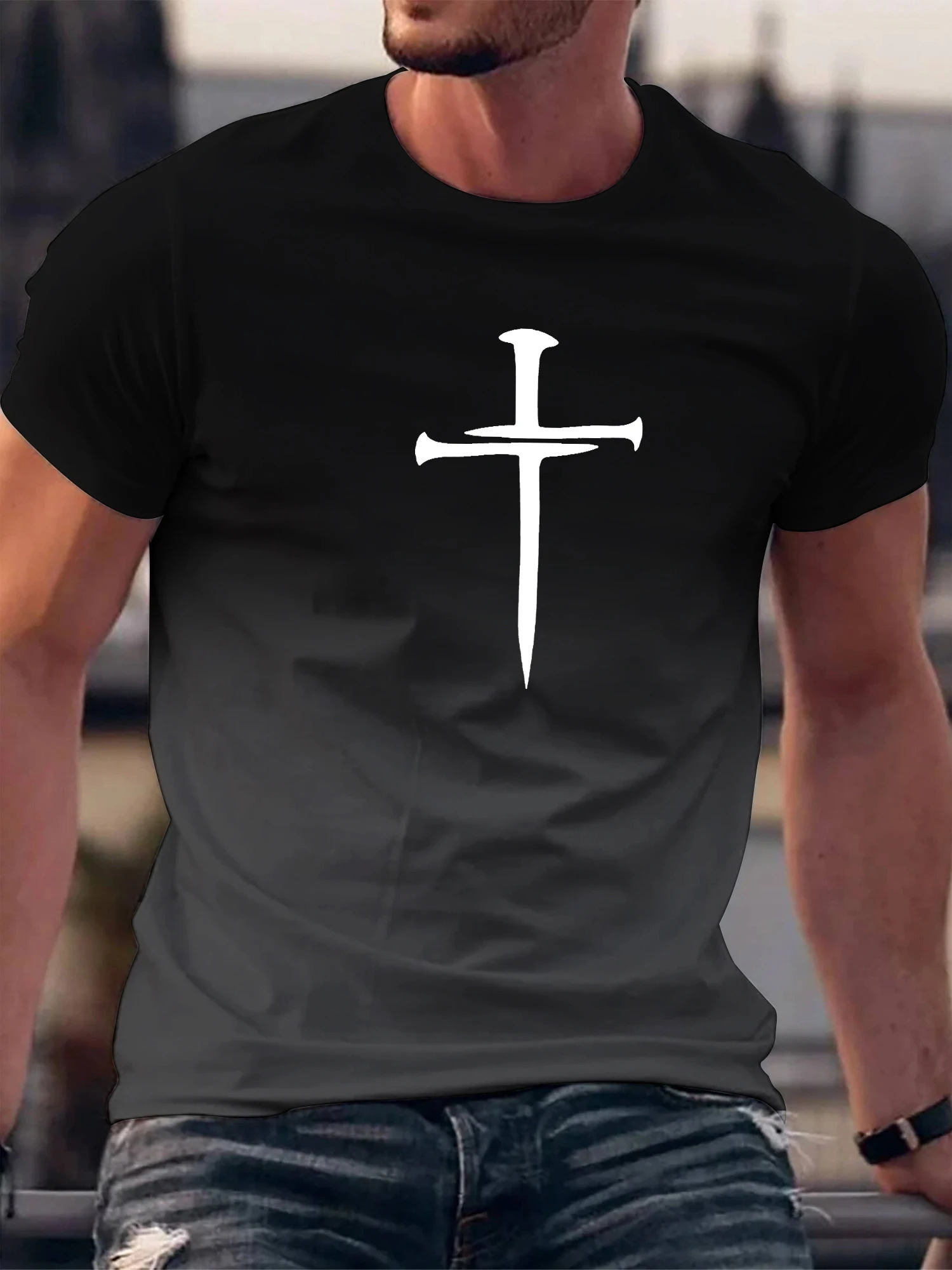 Christian Cross Pattern Print Mens Comfy ONeck Tshirt Graphic Tee Summer Clothes Outfits t shirts bibble 250225