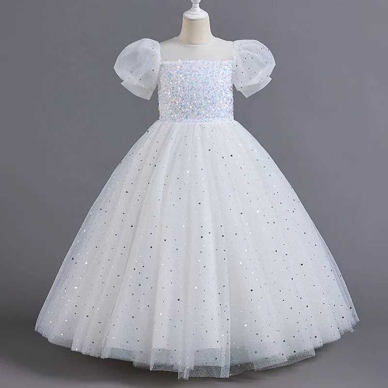 Girl's Dresses Childrens dress girl sequin princess bubble sleeves long mesh flower little girl summer wedding Y2502275H0D