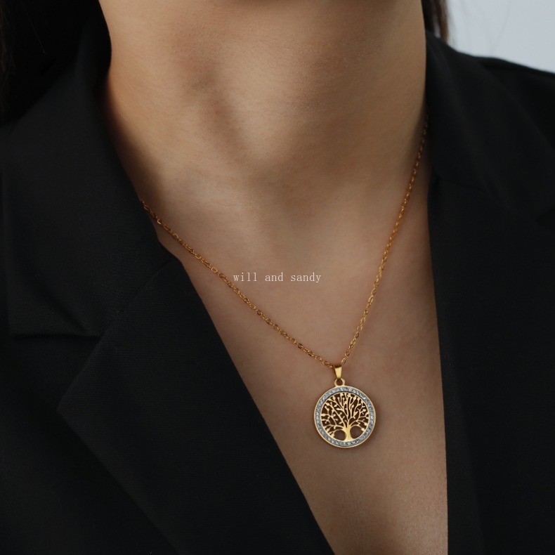 Crystal Tree of Life Necklace Pendant Hexagram Lion Water Drop Non Tarnish Stainless Steel Gold Chain Diamond Necklaces for Women Men Gift Fashion Fin