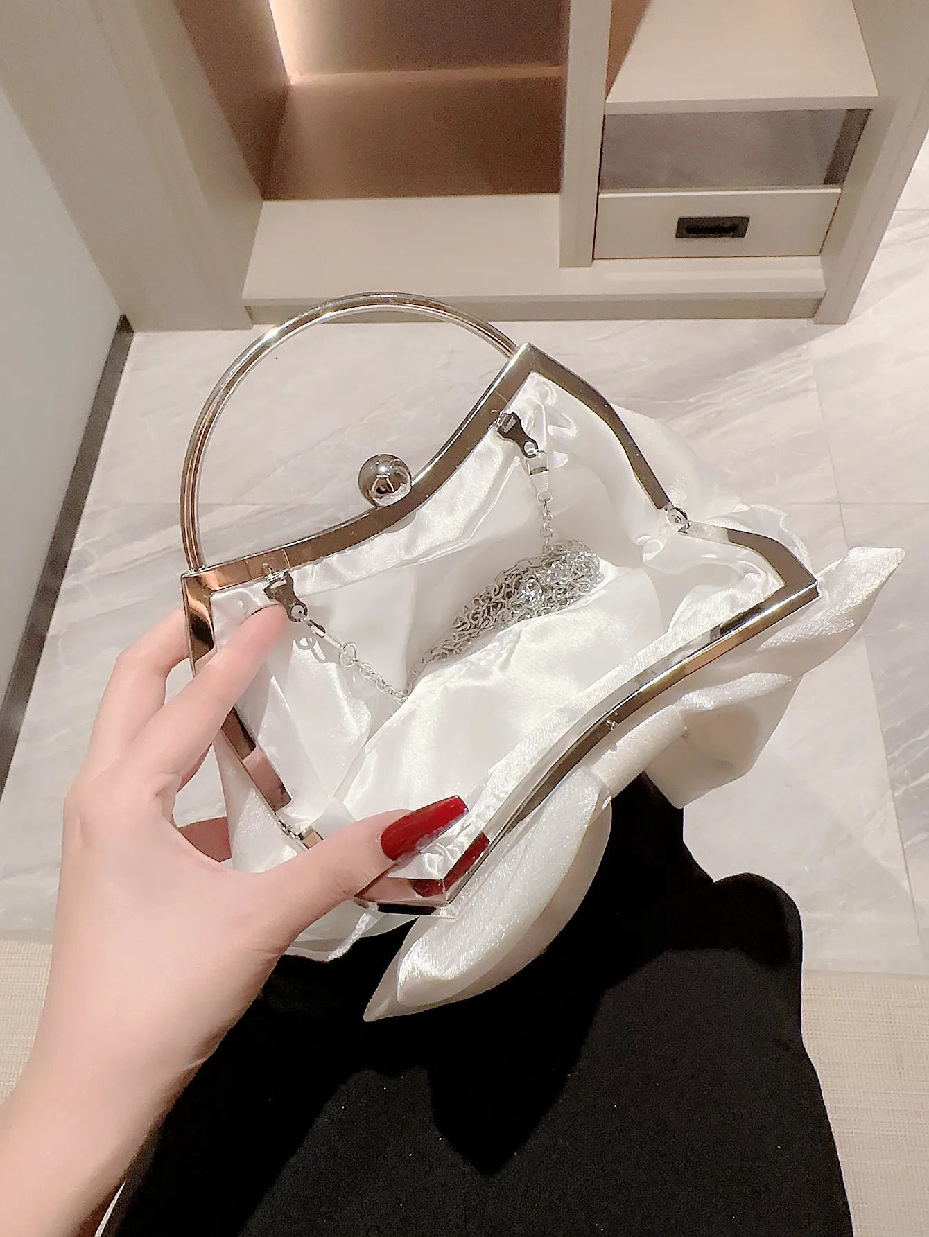 Womens temperament silk flower evening bag handbag wedding party dress 250226