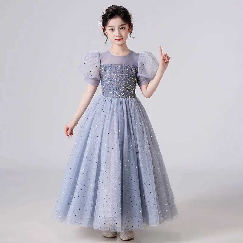 Girl's Dresses Girls Party Dresses Pink White red Longuette Performance Costume Wedding Activity Dress Host Clothing Princess Long Skirt Summer Y