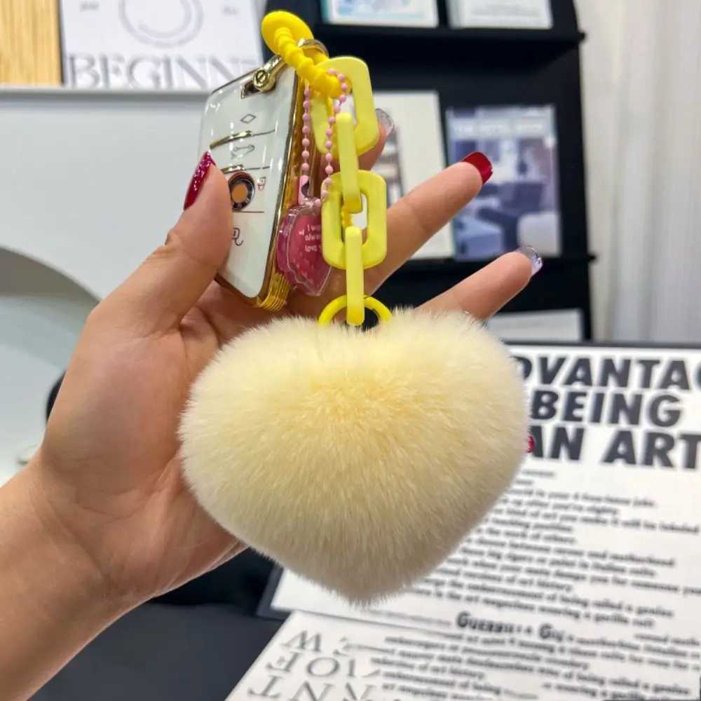 Accessory Natural Fur Heart Charm Creative Soft Plush Toys Keychain Cute Silicone Valentines Day Gifts Best Friend Free shipping