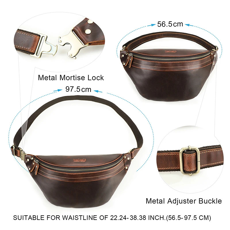 Ship from US CONTACT Mens Waist Bag Genuine Leather Travel Fanny Belt Mobile Phone y Handbag Cross Body Chest 250227FBB