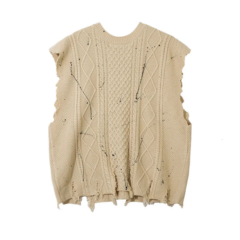 PFNW Menswear 2024 Autumn American Letter Printting Knitting Vest For Men High Street Trendy Pullover Tank Tops 12C1331 250225