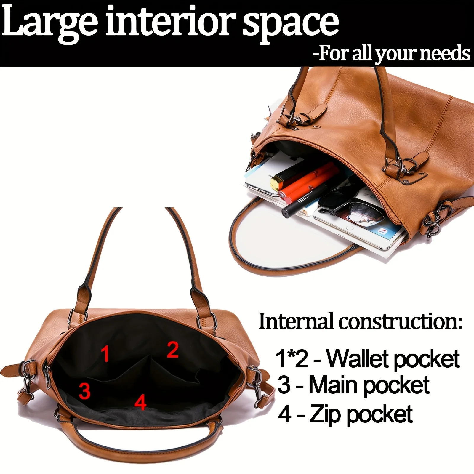Ship from US Women Tote Bag Soft Leather Retro ner Large Capacity Multipocket Casual Ladies Shoulder Crossbody Mothers Day Gift A 250227FBB