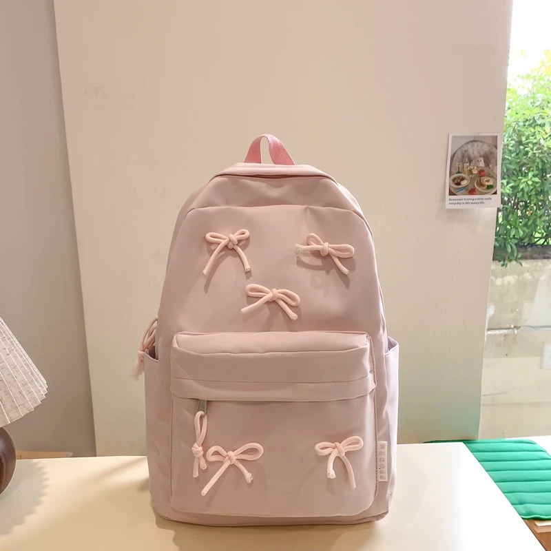 Ship from US Fashion Bow Backpack Laptop Rucksack Large Capacity Students Bookbags Solid Color Stylish Daypack Multipockets Travel 250227FBB