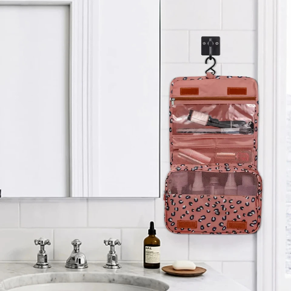 Ship from US Portable travel organizer bag with hanging cosmetics hooks ladies restroom waterproof pocket bathroom 250227FBB