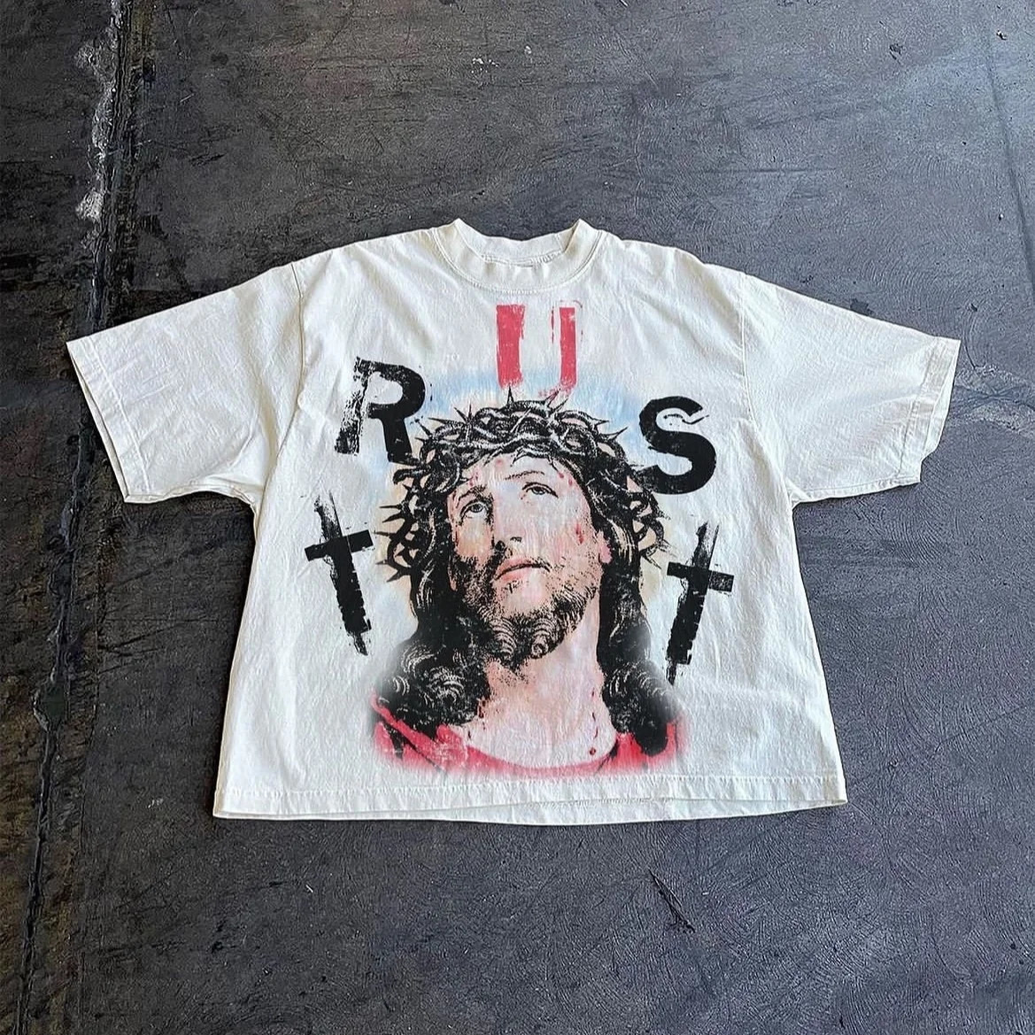 Classic Character Printed T-shirt Pure Cotton Oversized Long-sleeved Shirt Retro Street Casual Gothic Printed T-shirt Lovers 250227
