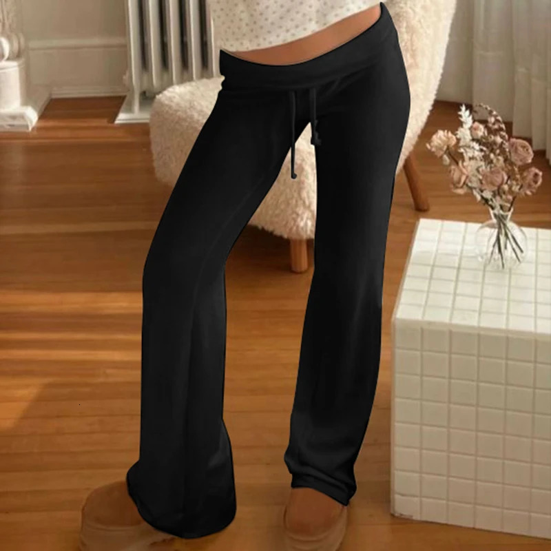 Cuteandpsycho Casual Solid Basic Pants Y2K Chic Floor Length Bottoms Vintage Aesthetic Mid Waist Drawstring Straight Trousers 250226