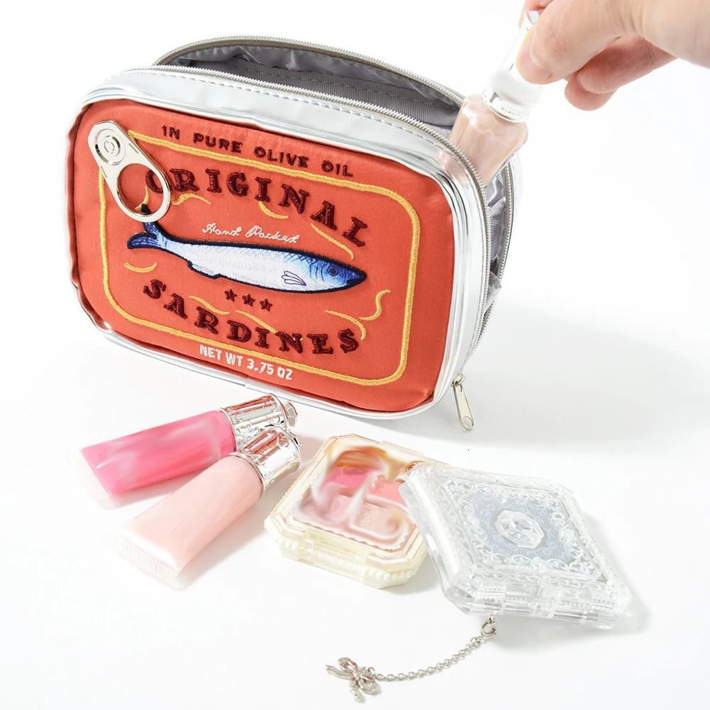 Ship from US Canned Sardines Style Makeup Bag Cute Bath Travel Creative Portable Fashion Zipper Multifunction Soft for Weekend Vacation 250227FBB