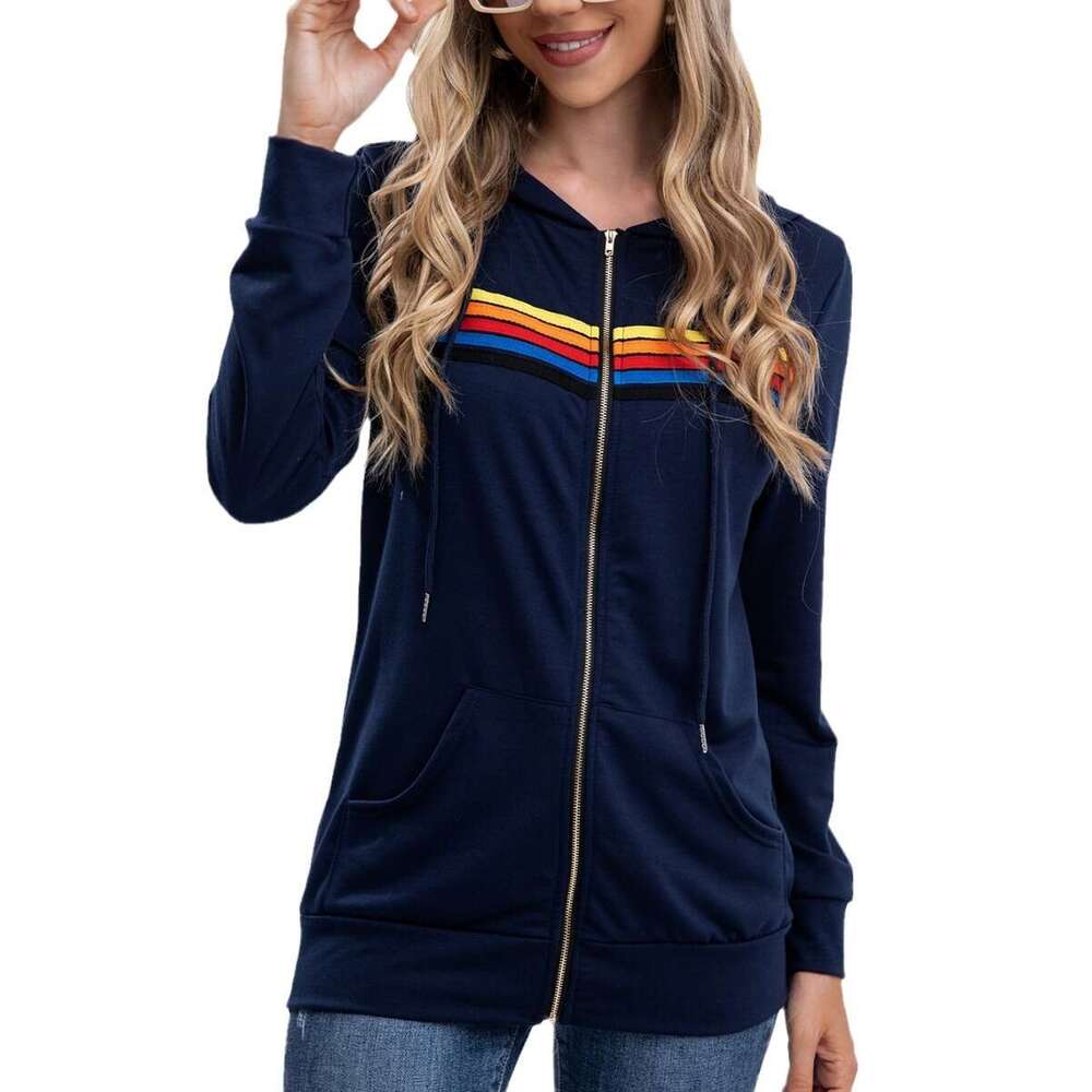 2021 new women's casual rainbow long sleeved hoodie