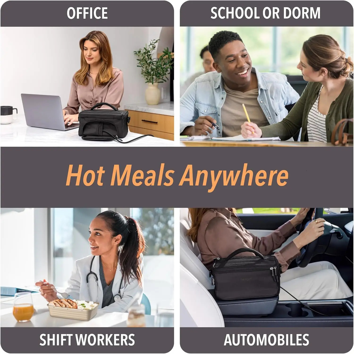 Ship from US Bentgo Heat Electric Lunch Bag Food Warmer For Reheating Meals In Car At Work More Heated Box Adults 250227FBB