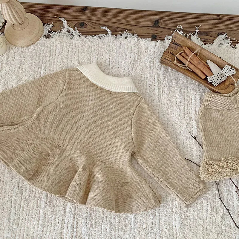Autumn Winter Infant Baby Girls Clothing Set Long Sleeved Knitted CardiganShorts Toddler Baby Knitted Clothes Suit 250227
