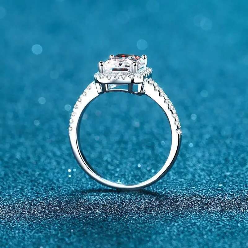Smyoue Certified 2/1CT Radiant Cut Moissanite Engagement Ring Colorless VVS Dia Proposal Rings Sterg Sier Weddig Band