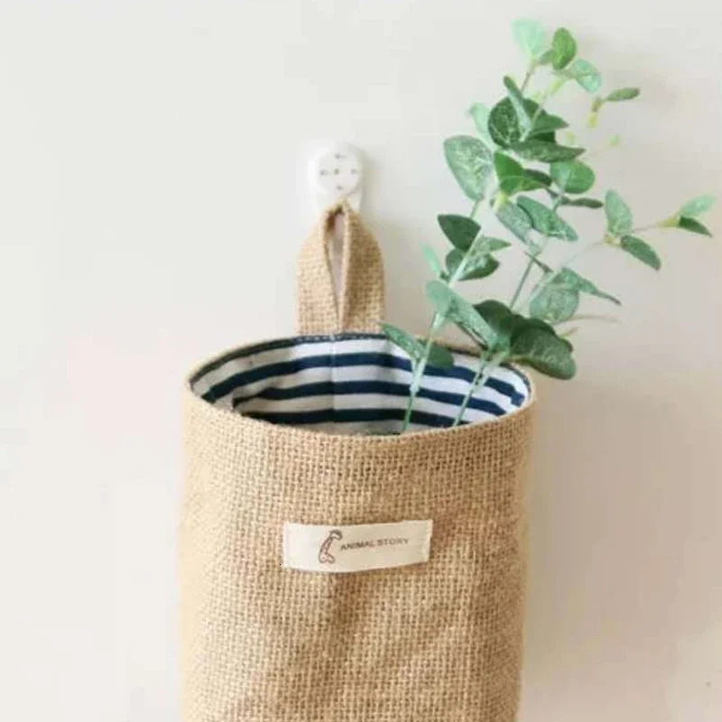 Ship from US 1PC Jute Cotton Linen Bag Hanging Pocket Small Sack Sundries Organizer Cosmetic Baskets Box Jewelry bags Treat boxes Mom box 250227FBB