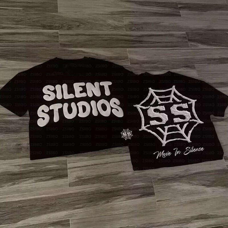 2025 New Personalized Street Harajuku Gothic Alphabet Spider Web Patch, Small and Comfortable Short Sleeve T-shirt Top