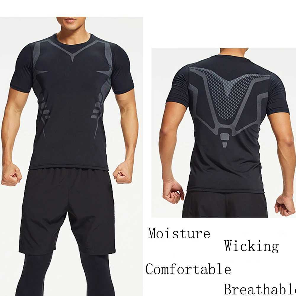 Mens Running Compression Shirts Short Slve Sport Gym Ts Quick Dry Sweatshirt Jogging Tracksuit Athletic Shirt Tops X250227
