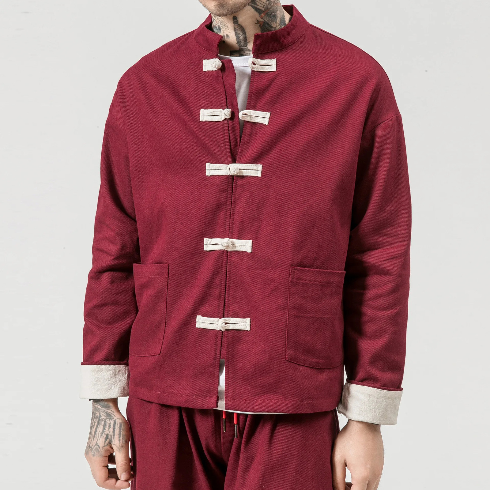 Chinese Wind Cotton Buckle Large Mens Casual Jacket Retro Stand-up Collar Tang Suit Top Batch 250225