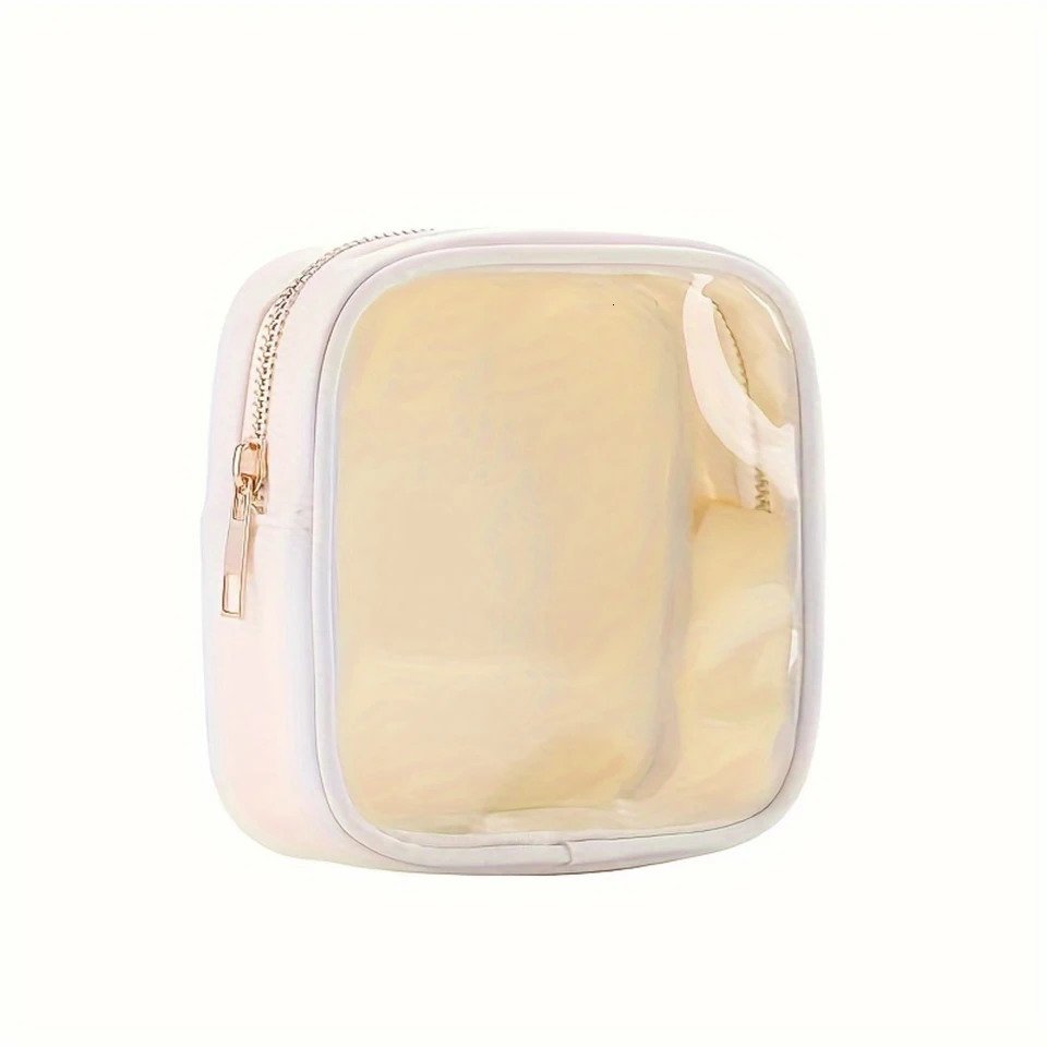 Ship from US Transparent mini makeup bag small square zipper cosmetic travel womens outdoor toilet cleaning 250227FBB