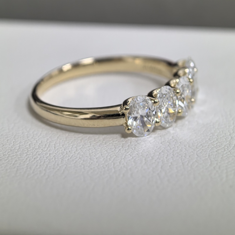 14K Yellow Solid Gold 5 Oval Cut Lab Grown Diamond Eternity Ring 5.3*3.8mm Oval CVD Diamond Fashion Womens Wedding Gold Ring