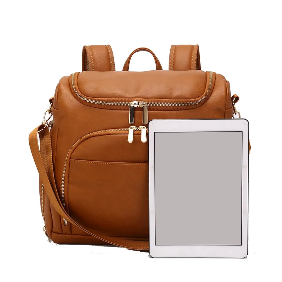 PU Leather Baby Nappy Diaper Bag BackpackChanging PadStroller StrapsInsulation bagCosmetic bag 250227