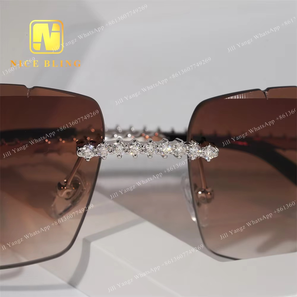 REAL HAND SET Jewelry S Moissanite Pass Dia Tester Rimless Men Iced Out Sunglasses Custom Accepted