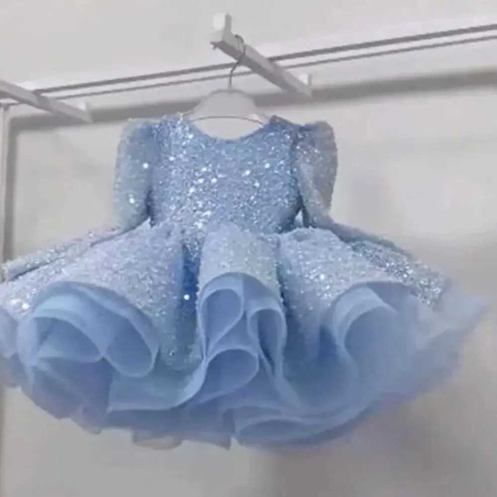 Girl's Dresses Girls Sequin Long Sleeved Dress Princess Fashionable Lace Fluffy Dress Carnival Birthday Party Performance Costume 1-12Years Old Y
