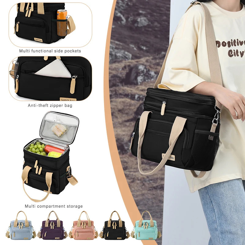 Ship from US 1pc Womens doublewalled oversized lunch bag insulated box for work large leakproof cooler with side pockets and d 250227FBB