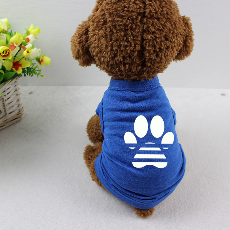 Solid Color Dog Clothes for Small Dogs, Pure Cotton Soft and Breathable with Big Dog Paw Print Puppy Kitten Shirts Summer Dog Sleeveless Vests for Yor