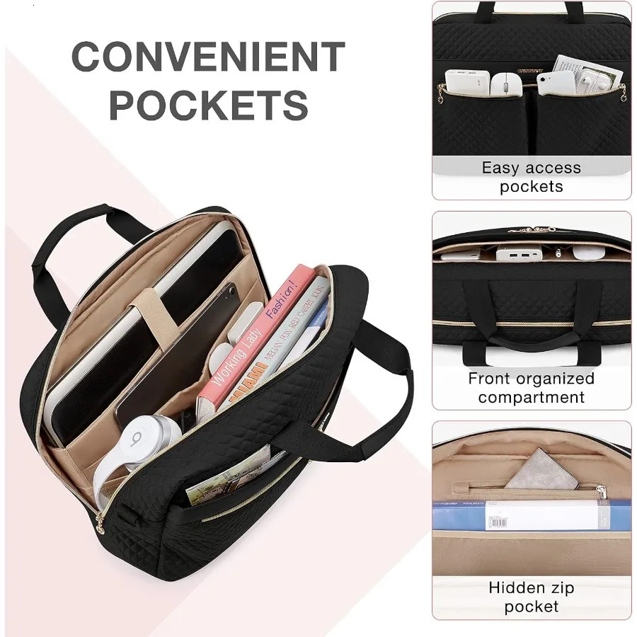 Ship from US BAGSMART 173 156inch Laptop Bag Womens Computer Messenger Office Travel Business Black 250227FBB