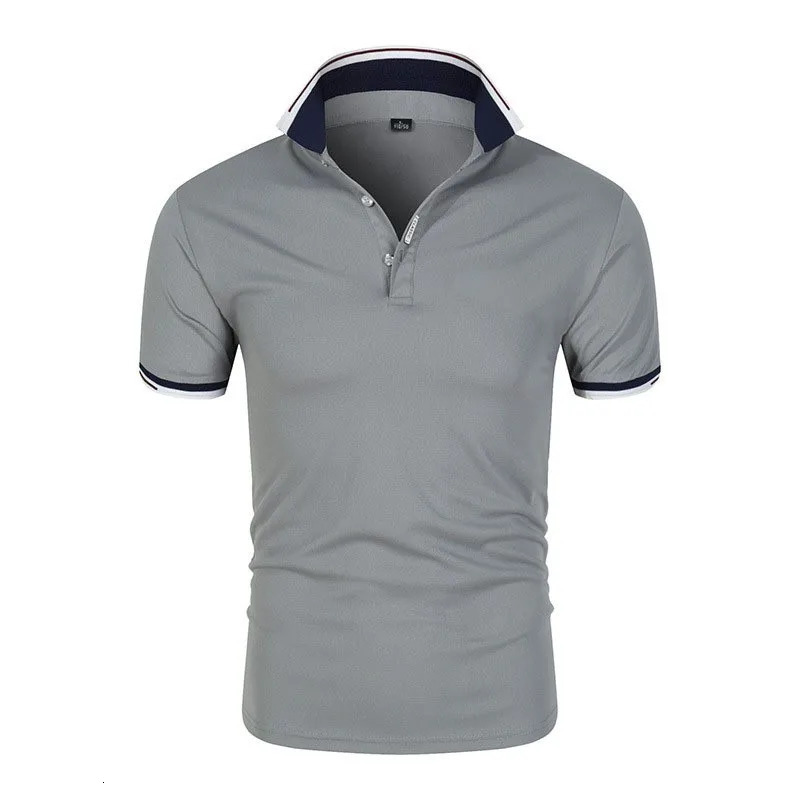 Urban Chic Mens Polo Shirt Sleek Grey with Classic Striped Trim Detail 250226