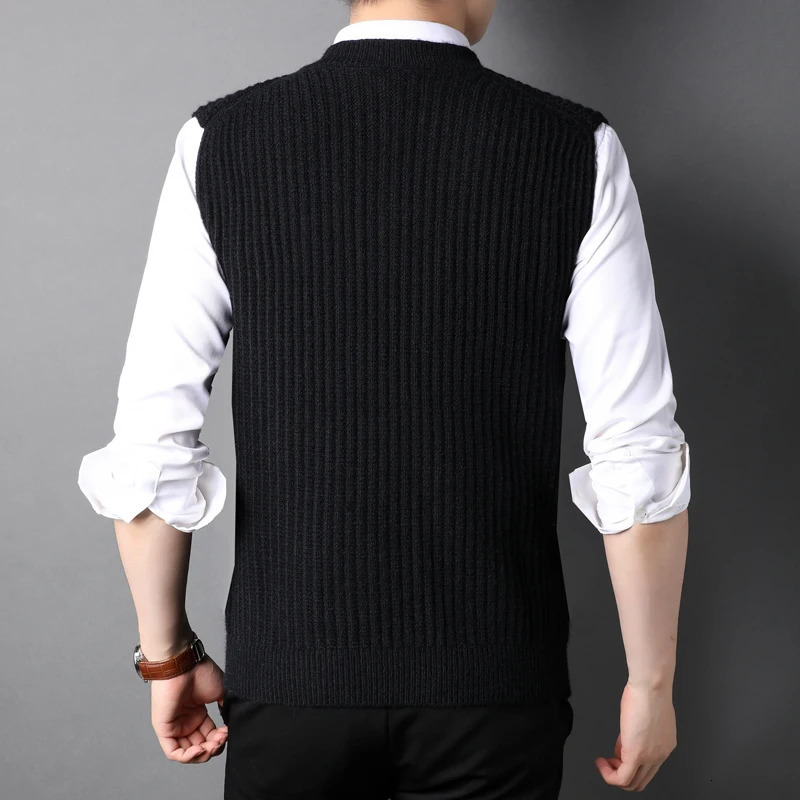 Mens Knit Tank Jumper Solid Yellow Black Casual Basic Sweater Pullover Sleeveless for Autumn Winter V Neck Fashion 00009 250225