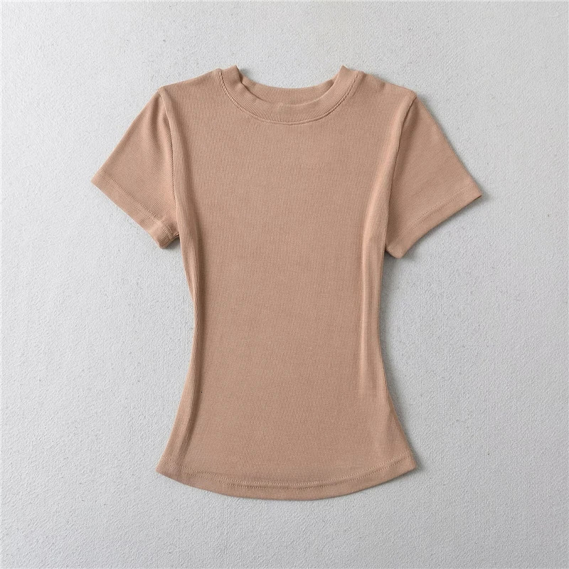 LUNDUNSHIJIA Summer Sexy Women Basic Oneck Short Sleeve Tshirt Ladies Slim Elasticity Cotton Tee Tops 12 Colors 250226