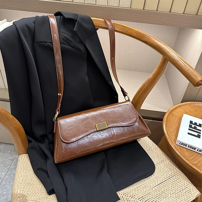 Ship from US Minimalist Shoulder Bag Trendy Simple Handbag Flap Purse For Women 250227FBB