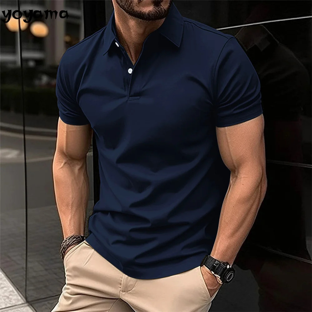 -Selling Mens Short-Sleeved Polo Shirt Lapel Button Solid Color Mens T-shirt Summer Casual Comfortable Golf Mens Clothing 250227