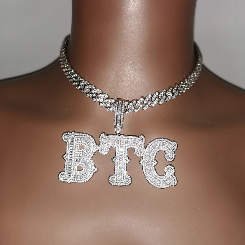 Customized Name Necklace A Zirconia Baguette Letters Cuban Chain Hip Hop Necklaces For Men Women Hip Hop Jewelry 250227