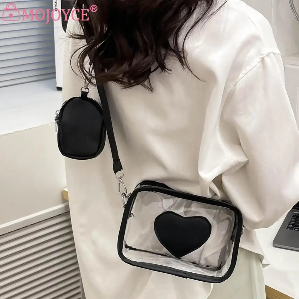 Transparent PVC Female Tote Bag Fashion Love Small Clear Phone Bag Casual Waterproof Adjustable Strap Simple for Adult Teenagers 250221