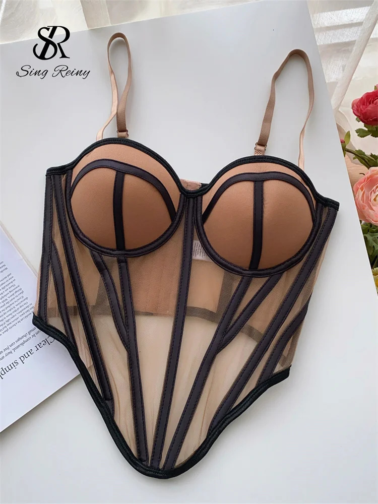 Singreiny Strap Womens Transparent Underwear Street Tight corset Ultra Thin Backless Tank Top Strarless Stripe Coat Sexy 250226