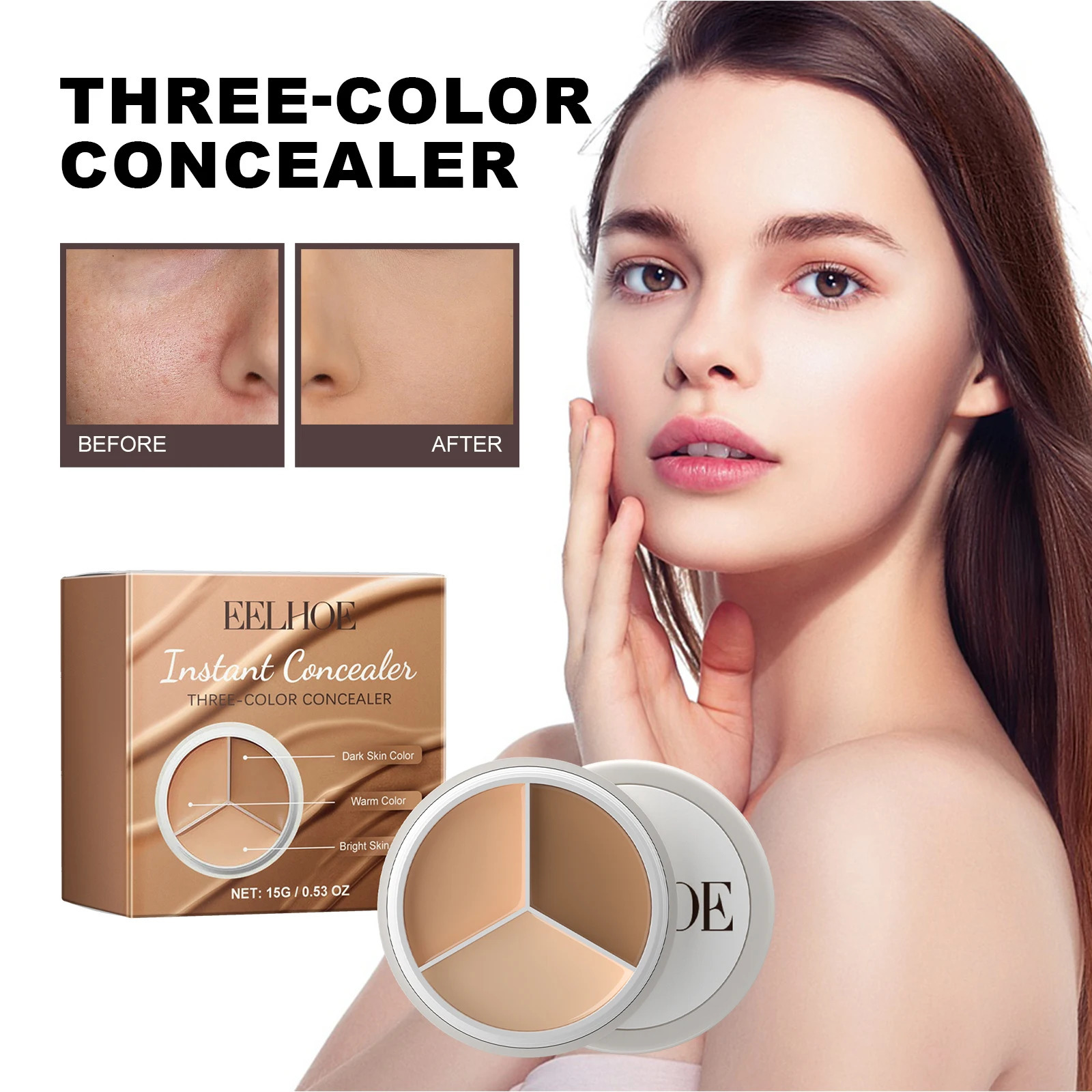 EELHOE 3 Color Concealer Full Coverage Concealer to Conceal Redness Dark Circles Natural Color Cover Brightens Skin 250222