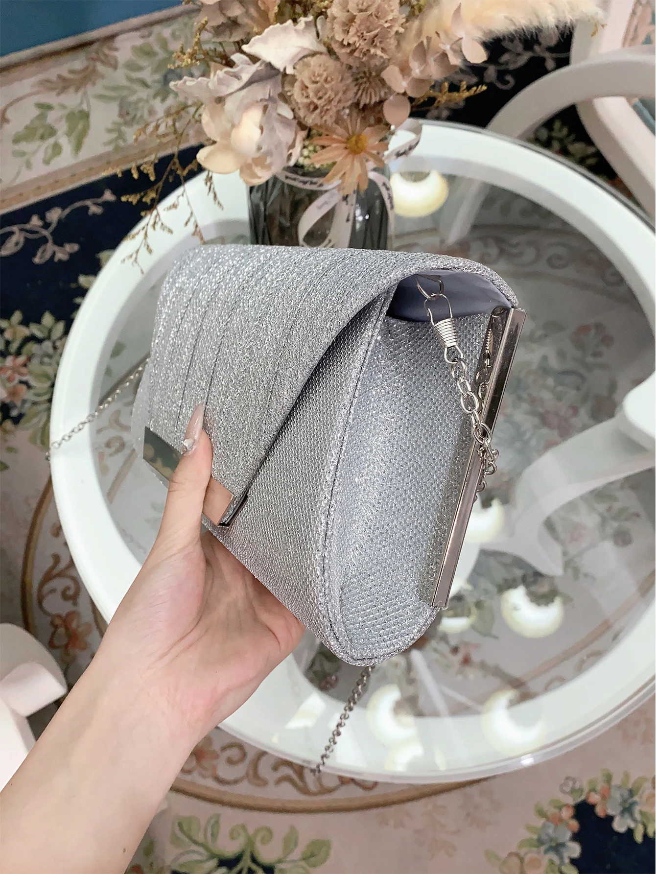 Pleated Dinner Handbag Prom and Party Womens Fashion Shoulder Bag Elegant Wallet Shiny Sequin Envelope 250226