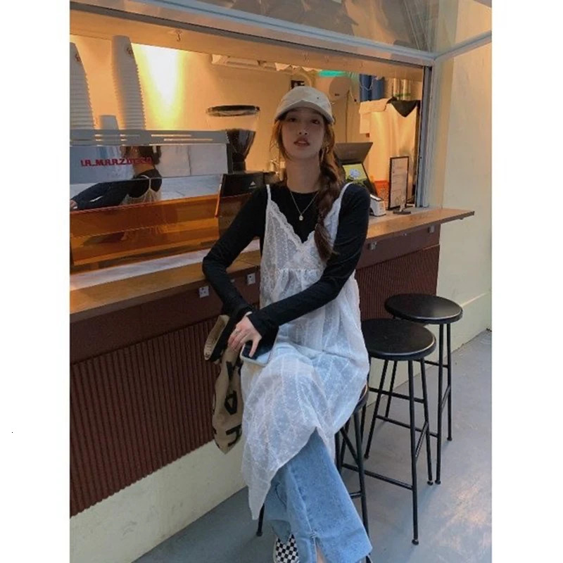 Korean Cute Beige White Lace Midi Dresses Women Summer Sexy Transparent Sleeveless Dress Elegant V-neck Slip Dress Cover-Ups 250222