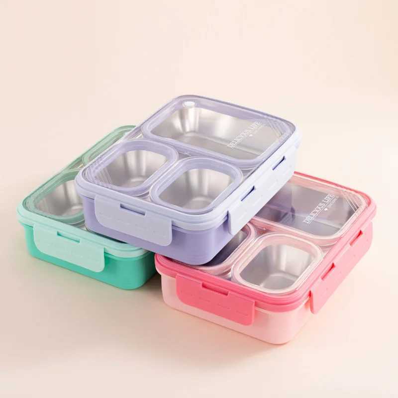 Stainless Steel Microwaveable Lunch Box Kids Compartments Bento Box Food Storage Container Thermal Lunch Box For School Office M250227