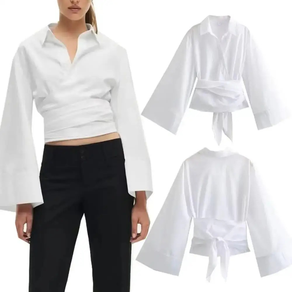 Summer Fashionable Womens Fashion Avant-garde Slim Fit n Feel Double breasted Poplin Shirt 250226
