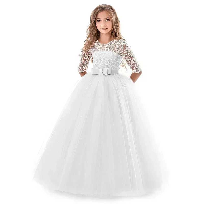 Girl's Dresses Elegant teenage girl lace long dress white bridesmaid girl party wedding dress girl princess Vestdos 6 10 12 years Y25022728AM