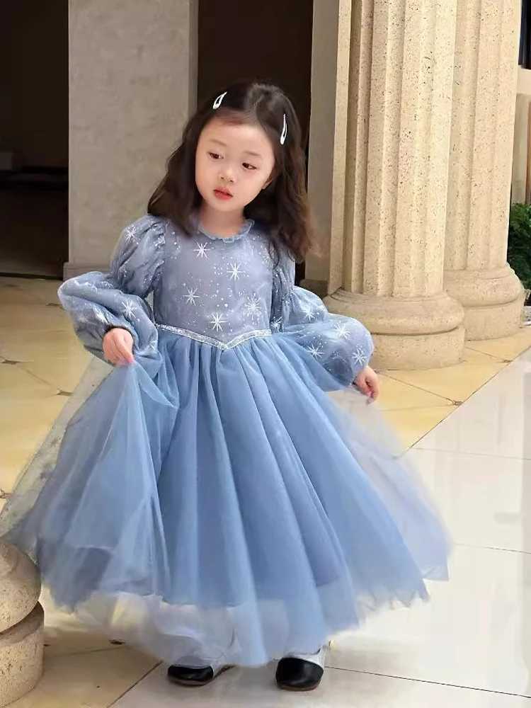 Girl's Dresses Elsa Frozen Little Girl Birthday Dress Long Sleeved Gauze Autumn Winter Elegant Princess Gala Dresses for Girls 3-10 Years Old Y25