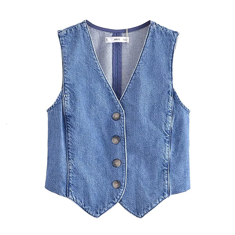 Willshela Women Fashion Denim Blue Single Breasted Sleeveless Jacket Vintage VNeck Vest Female Office Lady Waistcoats 250226