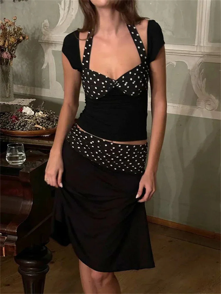 Tossy Patchwork Fashion 2 Piece-Set MIni Skirt For Women Lace-Up Contrast Backless Cropped Top And High Waist Skirt Sets Female 250226