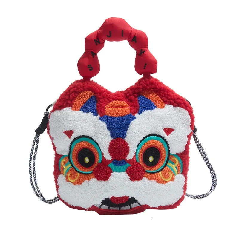 Ship from US Small niche n Chinese style lion waking plush bag for women personalized fresh and cute shoulder crossbody 250227FBB