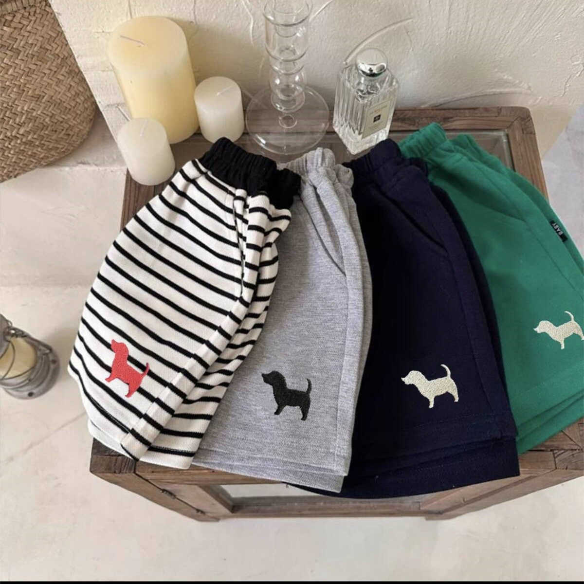 Jeans Summer childrens striped shorts 2025 mens and womens thin mid length shorts boys loose five quarter pants embroidered casual shortsY2502270SQT